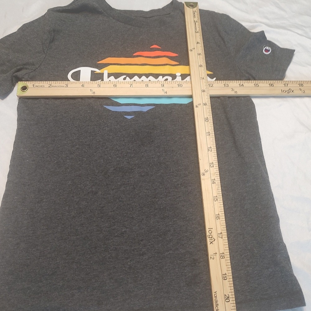 Champion Graphic T-Shirt Boys Size S Gray Excellent Sunset Logo Sporty Tee